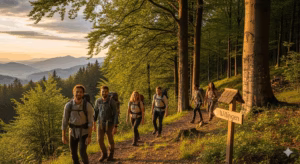 Wanderer die durch Willingen gehen